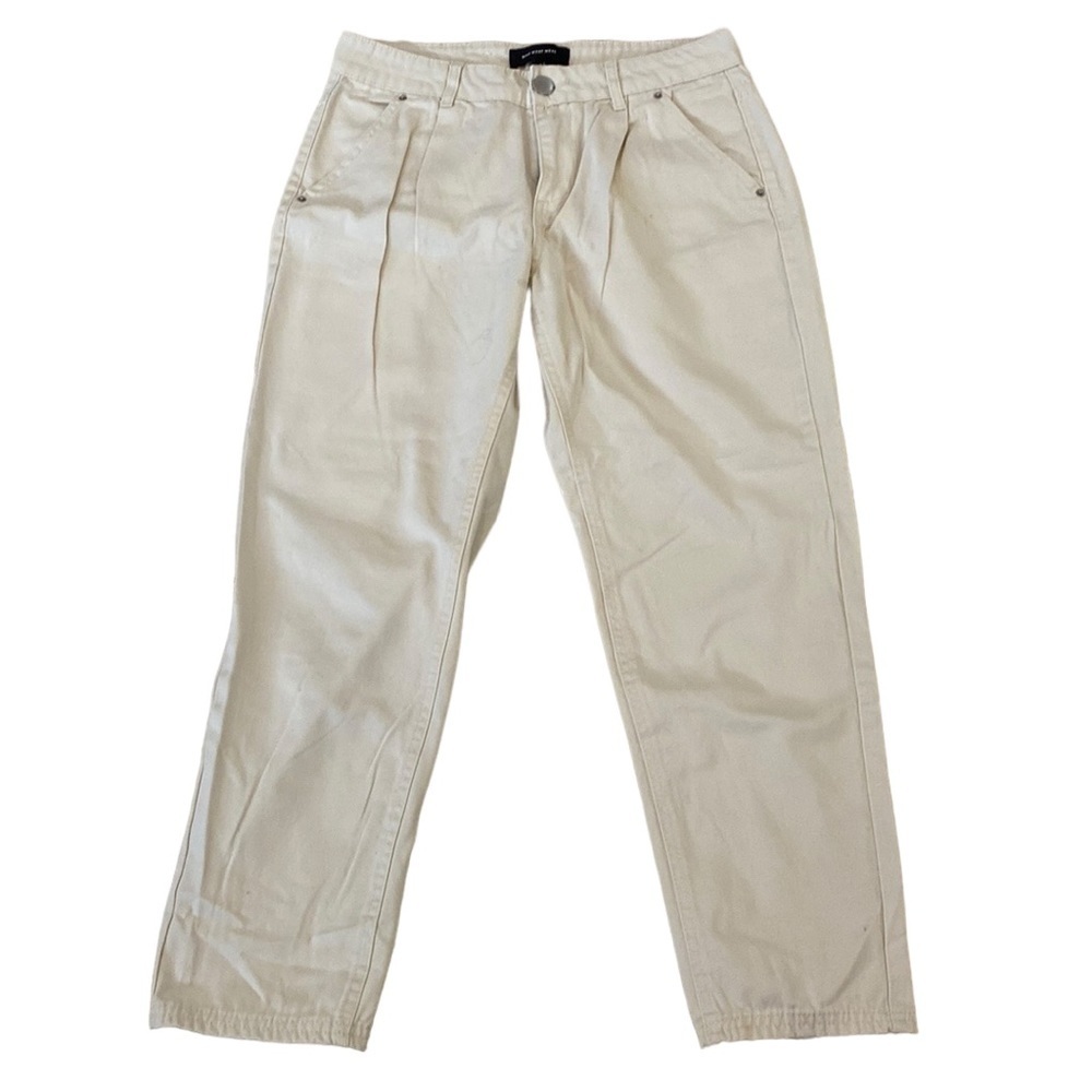 Who What Wear Natural Waist Tapered Baggie Pants High Rise Cream Size 6 Cotton